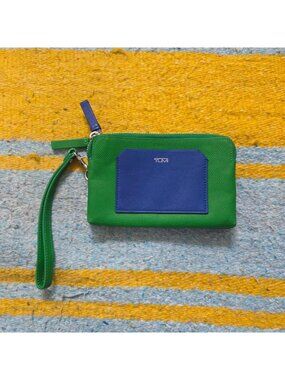 Tumi Prism Double Zip Phone Case Clutch Wallet Green and Blue